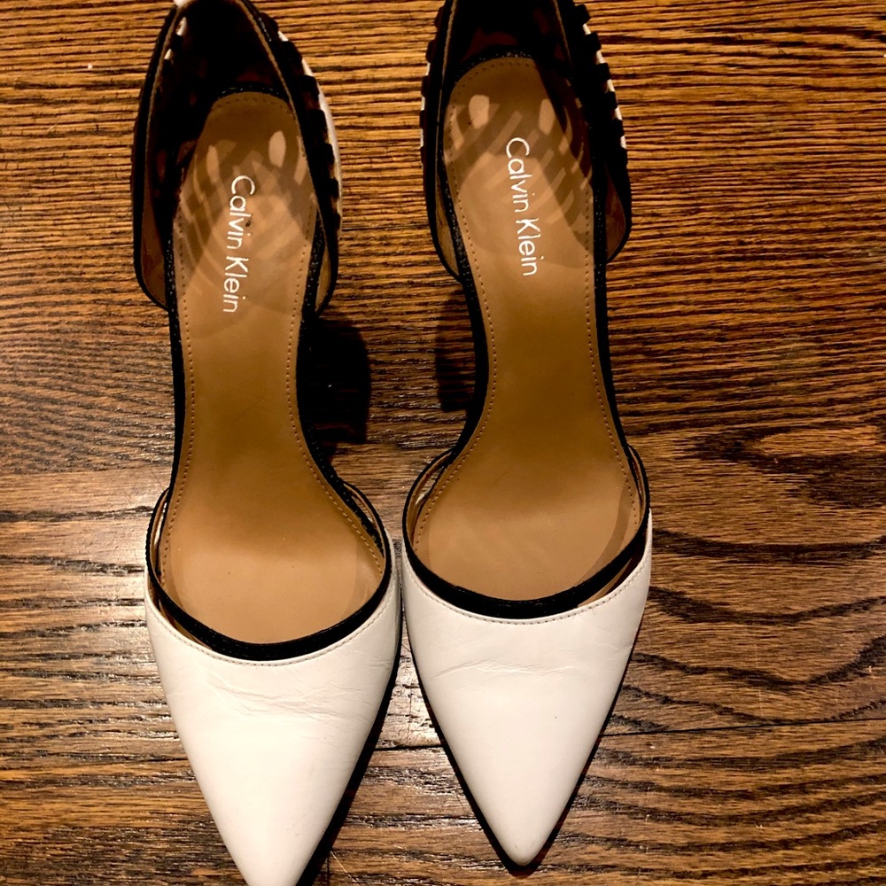 Calvin Klein pointy toe white heels